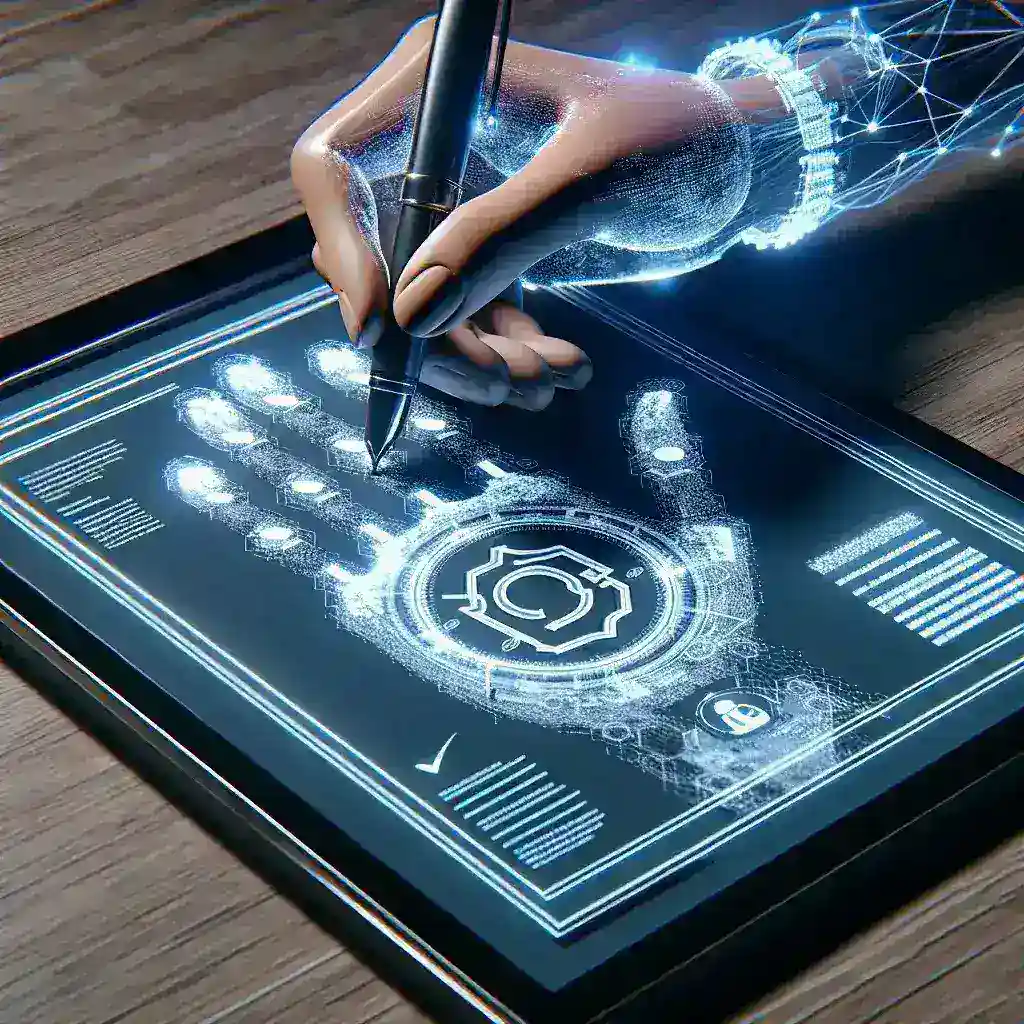"Kominfo announces national standards for digital signature usage, showcasing a digital signature interface on a laptop with government documents in the background."